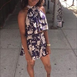 Floral Print Navy Blue Two Piece Set